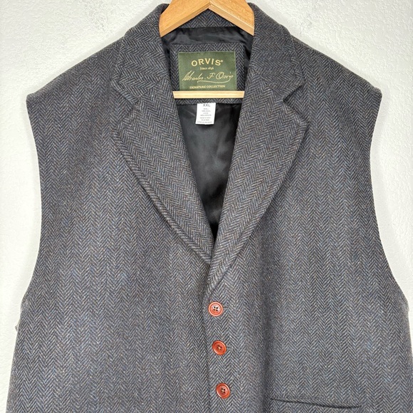 Orvis Charcoal Gray Herringbone Vest XXL - Picture 2 of 12